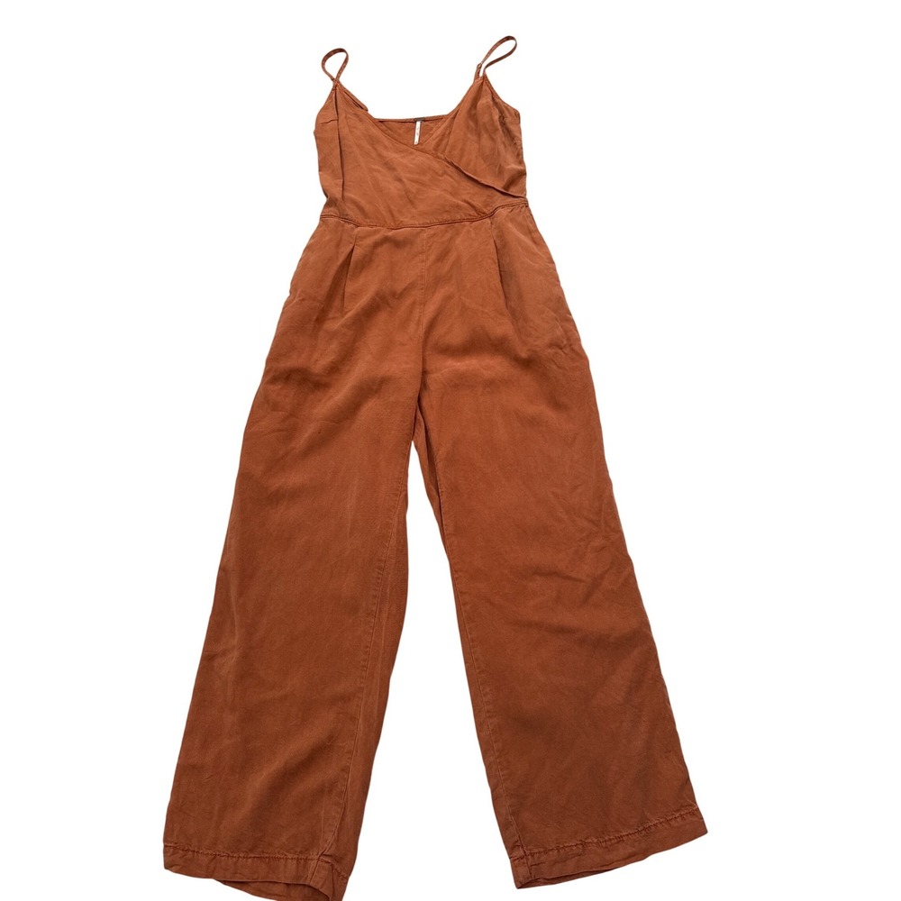 Free People Rust Orange Wide Leg Wrap Jumpsuit Size 0 Sleeveless Boho Chic